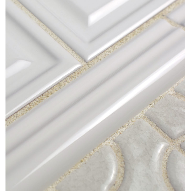 Blanco 8" x 1.25" Ceramic Chair Rail Tile Trim in Brillo Zen White