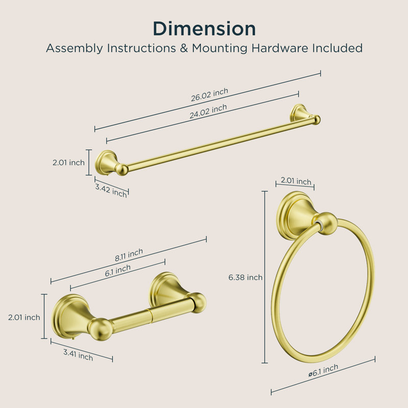 3 - Piece Bathroom Hardware Set, Light Gold