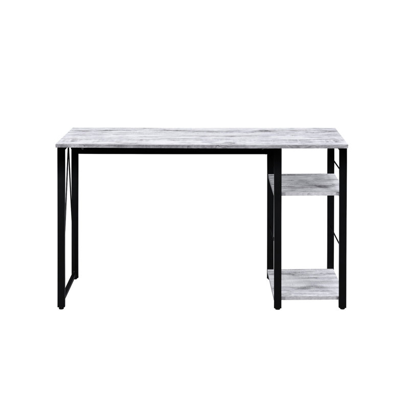 Bureau d'écriture antique blanc et noir avec tablette à 2 niveaux et base ouverte en métal rectangulaire avec tablettes