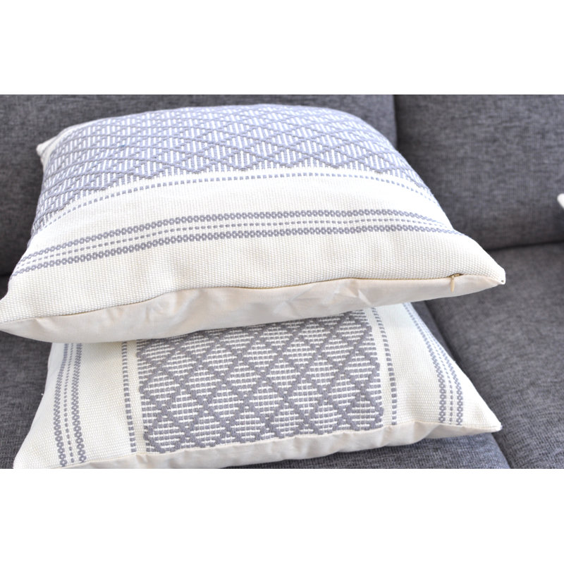 Gray and White Cotton Blend Geometric Square Pillowcases, Set of 2