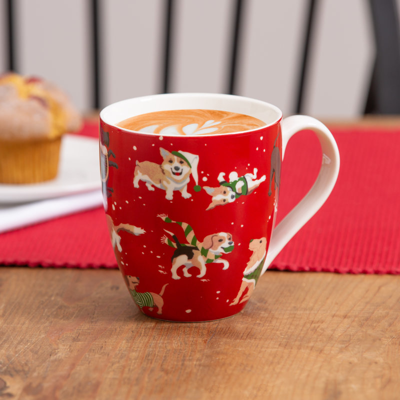 Tasse en céramique O '' Java, 17 oz, chiens gambadés des Fêtes