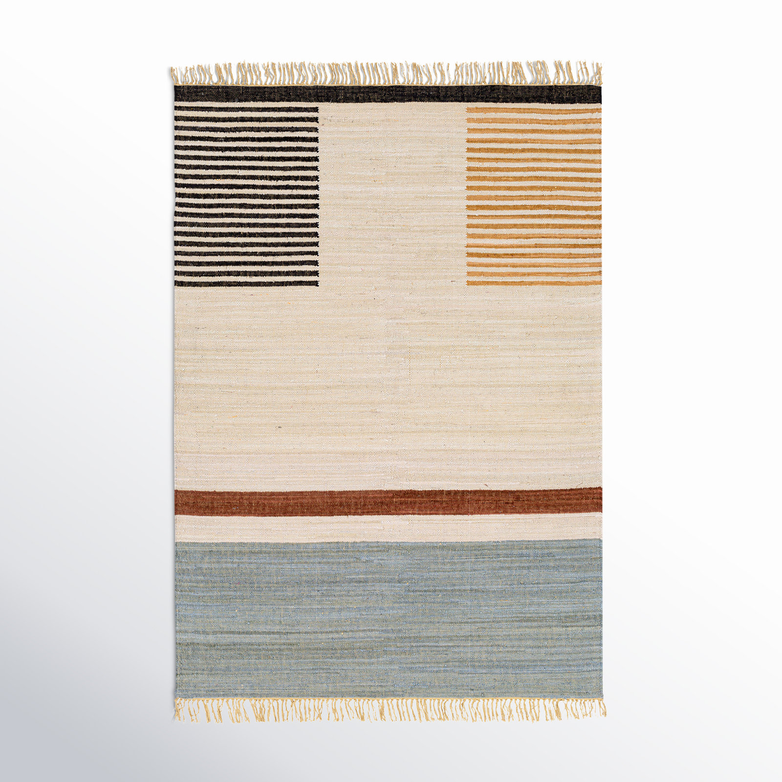 Avenue Cream Black Hand-Woven Cotton Rug, Rectangle 2' x 3'