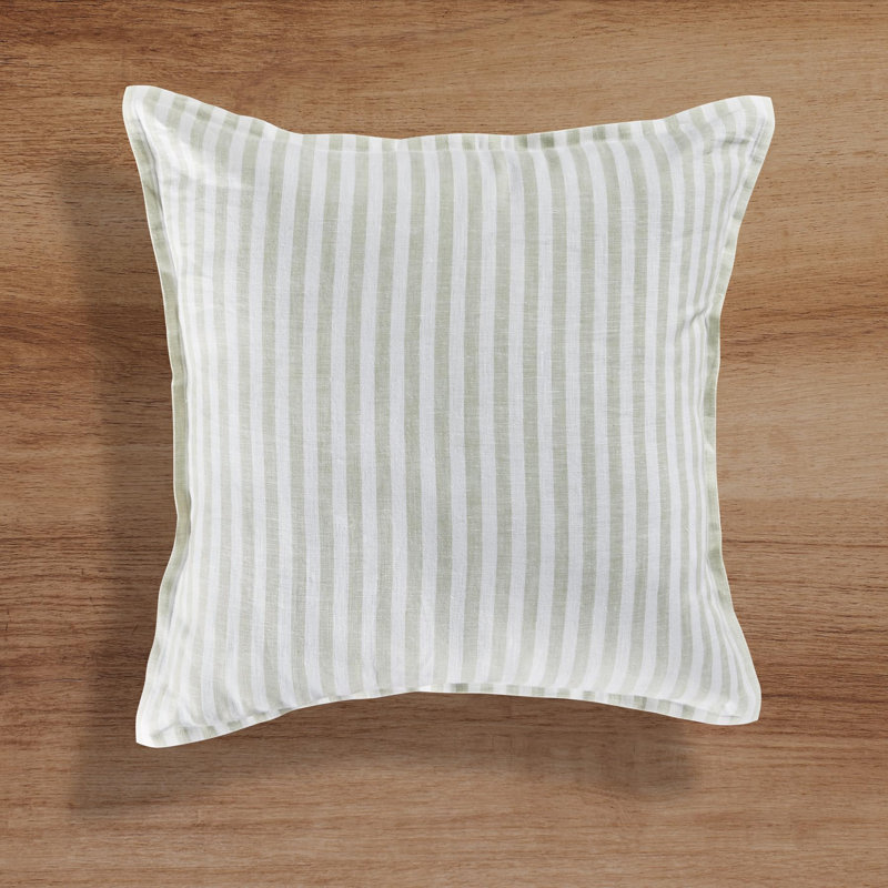 Santa Barbara - 100% Pure Linen Pillow Cover, Sage/White Large Striped