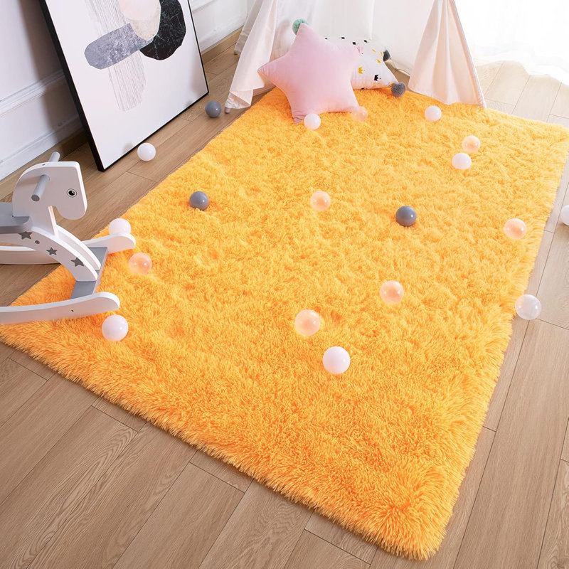 Ultra Soft Fluffy Rugs For Bedroom 4X6 Feet, Shag Area Rugs For Living Room, Large Comfy Furry Rug For Boys Kids Baby Room Decor, Non Slip Nursery Rug Modern Indoor Fuzzy Floor Carpet, Bright Orange