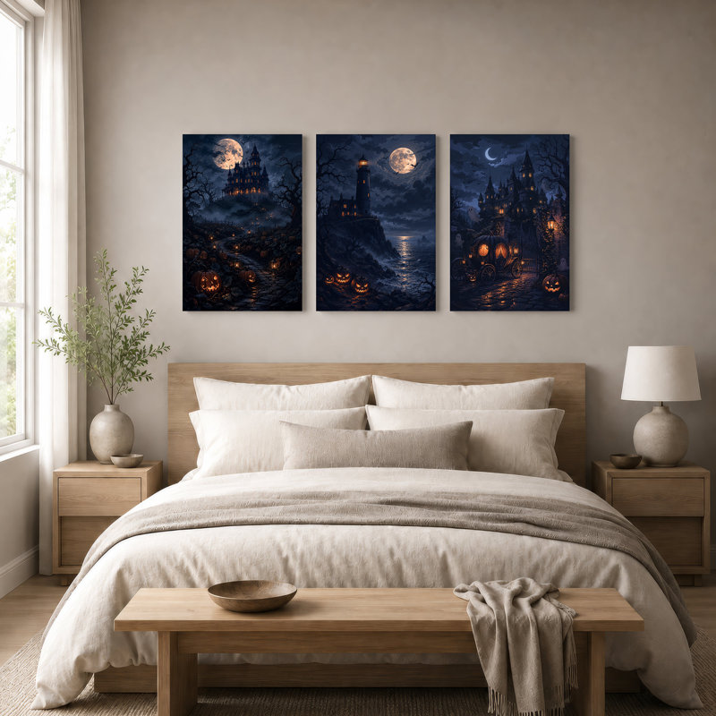 "Haunted Castle", ensemble de 3 toiles d'Halloween, H 18 po x l 12 po x 3 pièces