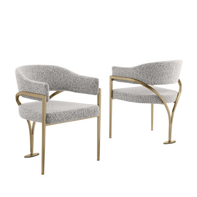 Tripod Boucle Fabric Side Chairs with Brushed Chrome Frame