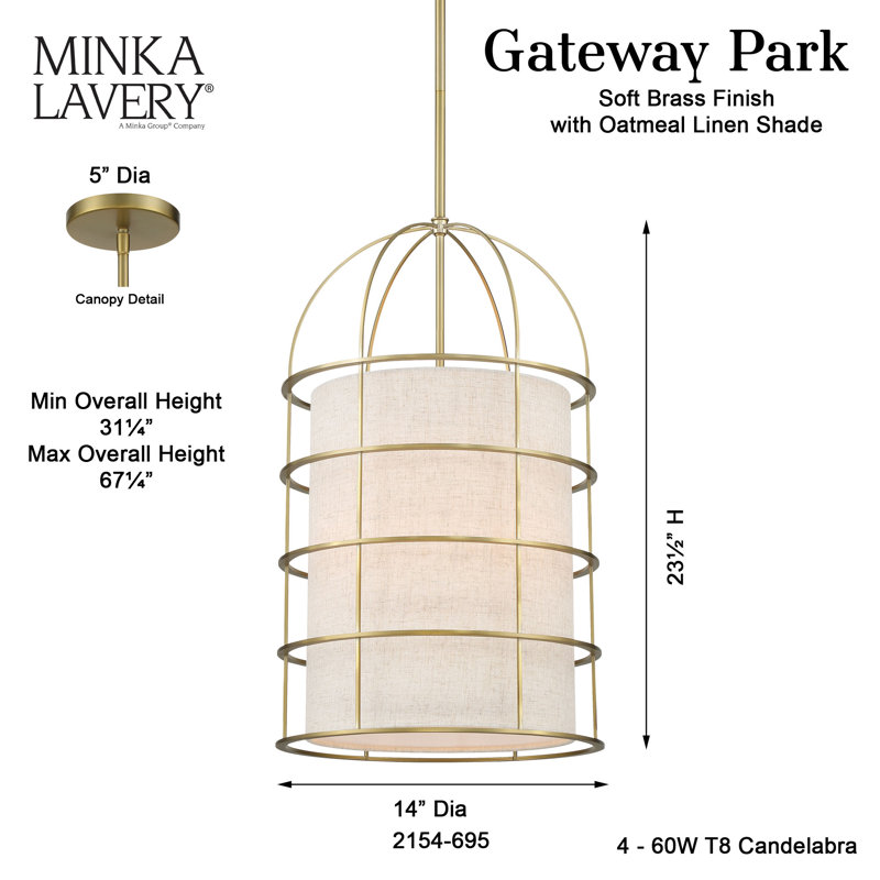 Everly Quinn Gateway Park Soft Brass With Oatmeal Linen Pendant Light