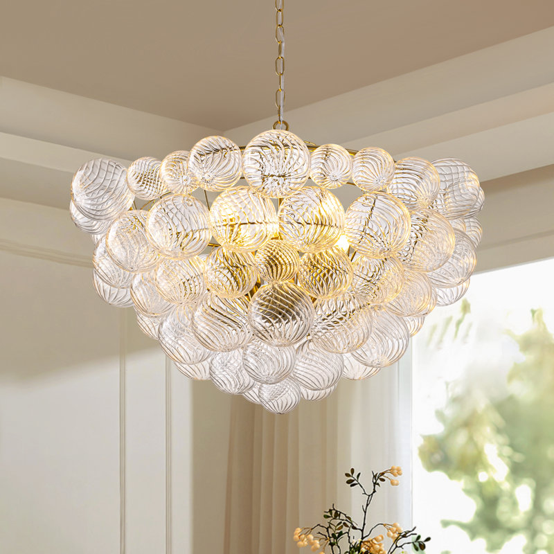 Lustre moderne en verre texturé à 8 lumières à intensité variable de 32 po
