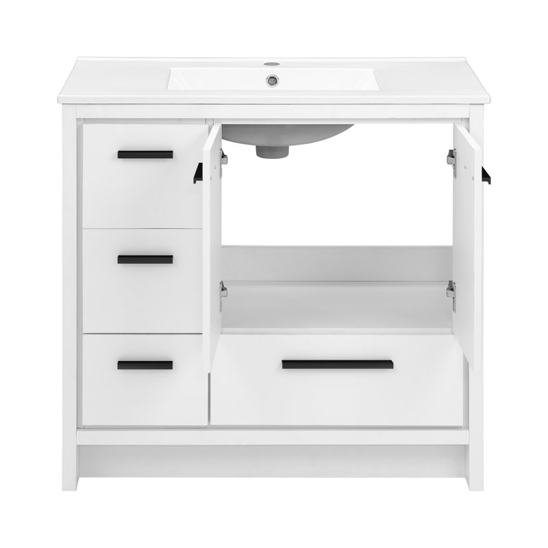 Meuble-lavabo autoportant Virage 36, Blanc, Blanc, Simple