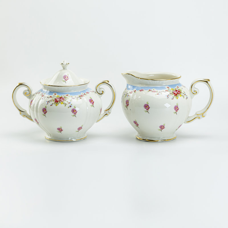 Ensemble sucre et crémier Vintate Rose, Bleu