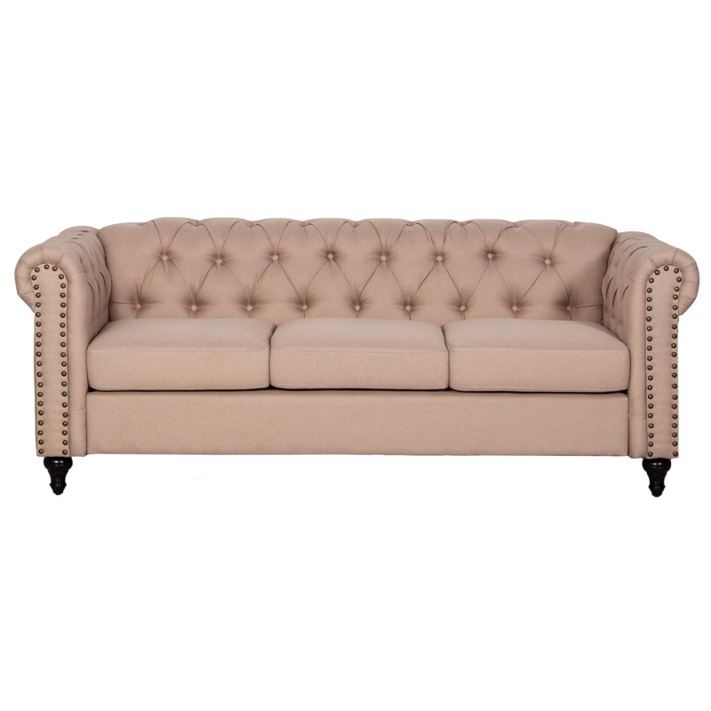 Canapé en lin à accoudoirs roulés de 81 po Migdalia, Beige