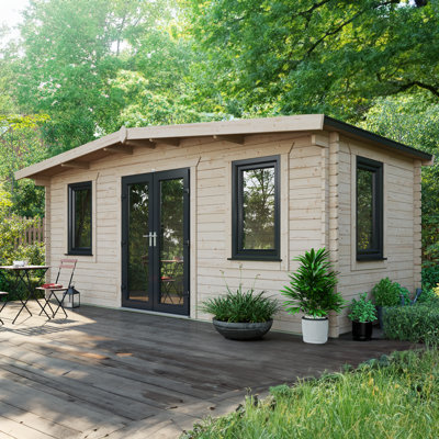 Powersheds Apex 8 x 18ft Chalet Log Cabin, Doors Central - 44mm