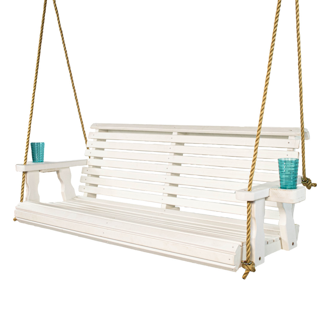 Amish Casual Heavy Duty Porch Swing With Cup Holders and Rope Amish Casual Overall 