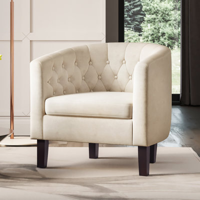 Evelie 28.25" W Tufted Linen Barrel Chair Upholstered