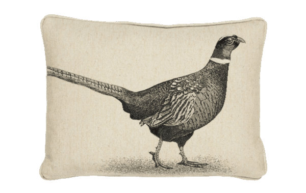 Country Linen Pheasant Left Piped Tapestry Cushion with Feather Filler 