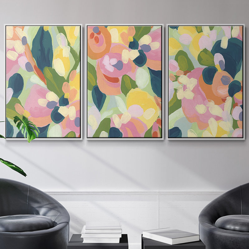 «Brushy Tropics I», 3 pièces, H 40 po x l 78 po, Blanc