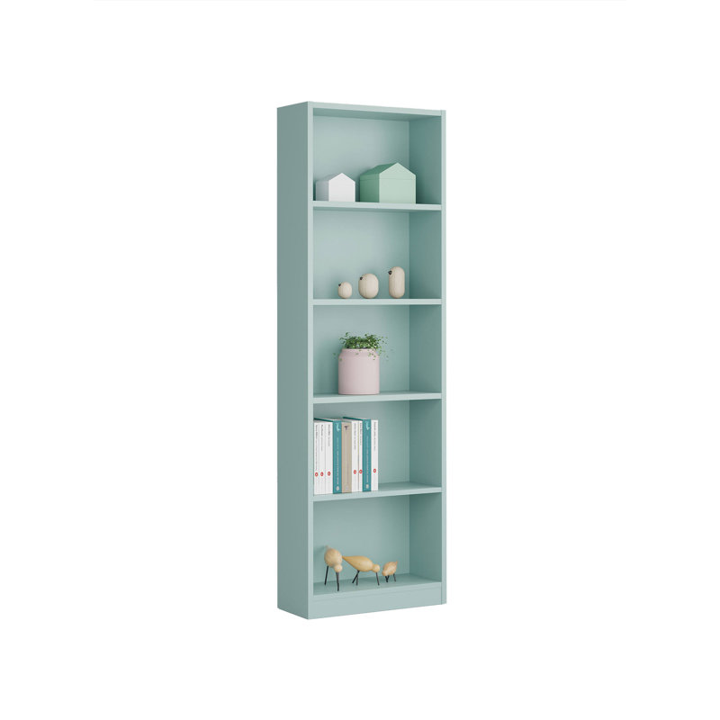 Bookshop Pomona, High Bookcase With 5 Shelves, Office Or Bedroom Shelf, Modern Shelf With Compartments, Green