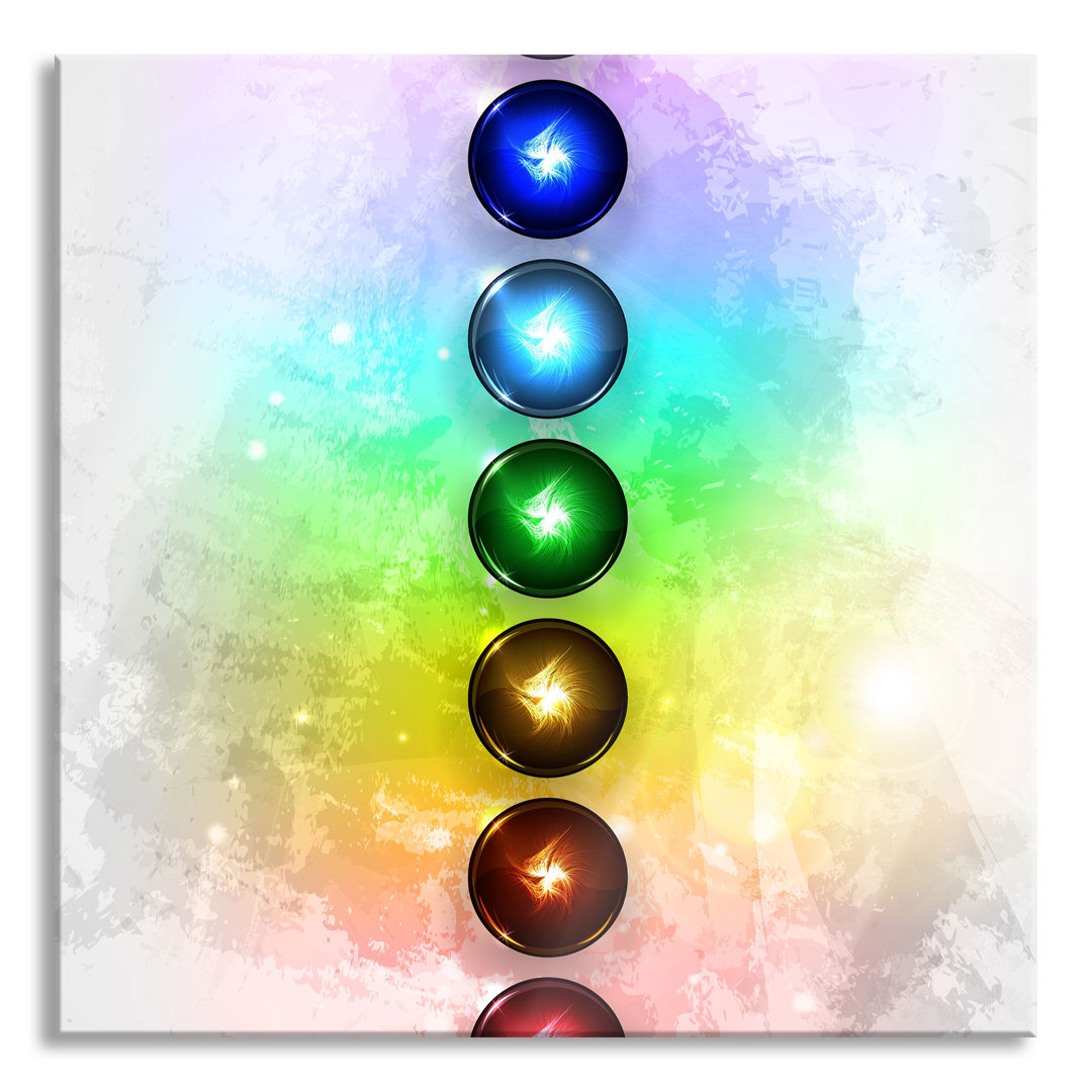 Glasbild Quadratisch | Wandbild Auf Echtglas | Chakra Eneregieelemente | Inkl. Aufhängung Und Abstandshalter 1 Chakra En...