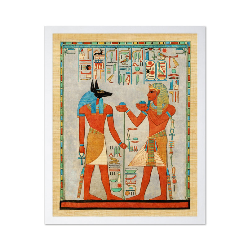 Le roi avec Anubis, tombe d'Haremhab, H 24 po x l 32 po, Affiche, Encadrement blanc