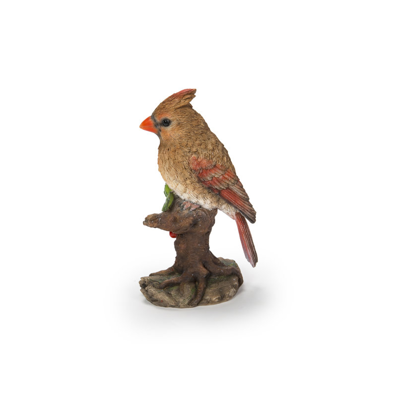 Female Cardinal on Stump Polyresin Garden Statue