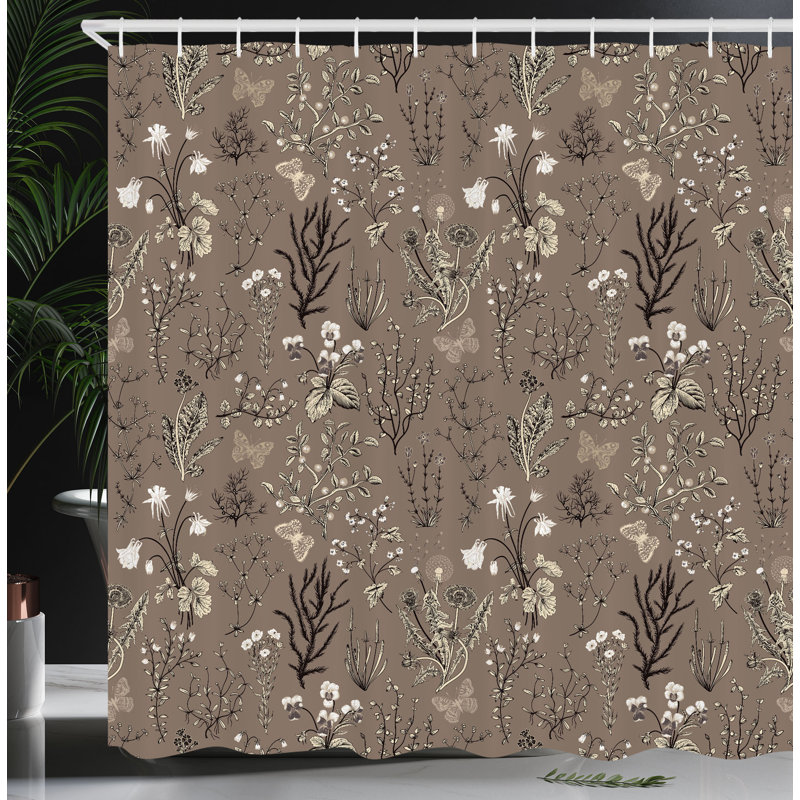 Rideau de douche simple et crochets Mixed, H 69 po x l 84 po, Taupe / blanc