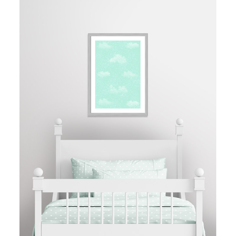 Art unique de nuages scintillants, H 36,5 po x l 26,5 po x P 0,625 po, Encadré plat argent