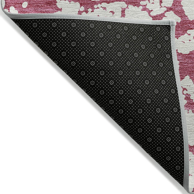 Blush and White Abstract Machine-Washable Indoor/Outdoor Rug