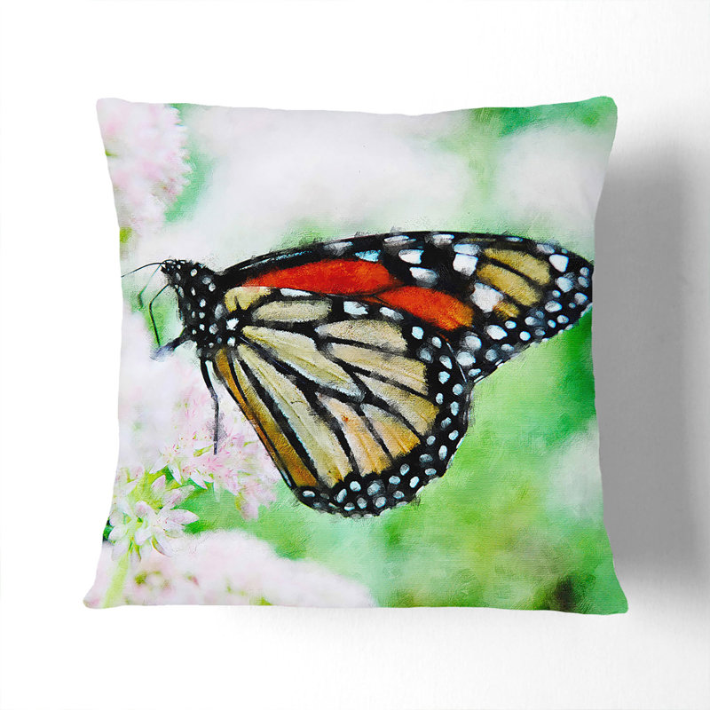Monarch Butterfly Painting Square Throw Cushion, Stone, 40cm H x 40cm W x 15cm D