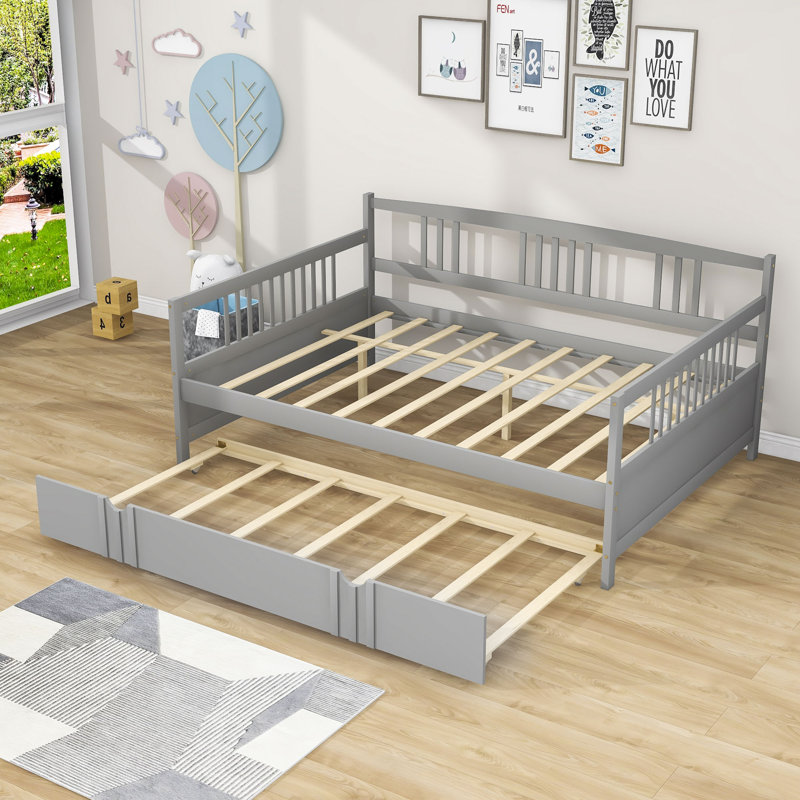 Lit de jour en bois avec lit gigogne Pearces, Double, gris
