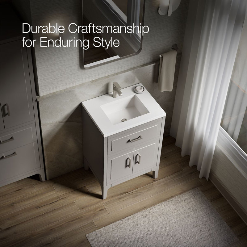 Seer 24" Freestanding Single Bathroom Vanity Cabinet with Sink and Quartz Top, Mohair Gray, 24"