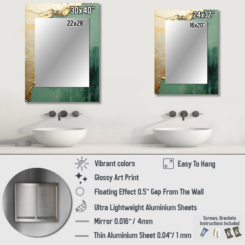 Or et vert, peinture Fusion II - peinture abstraite grand miroir, décoration murale moderne unique, 40 po x 30 po