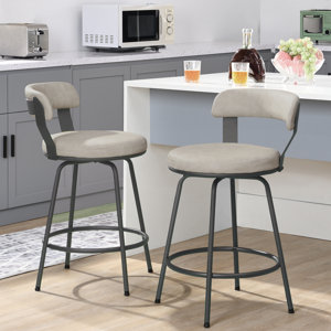 Kipton Low Back Bar Stools Metal Leather Counter Stools/ gray and brown 