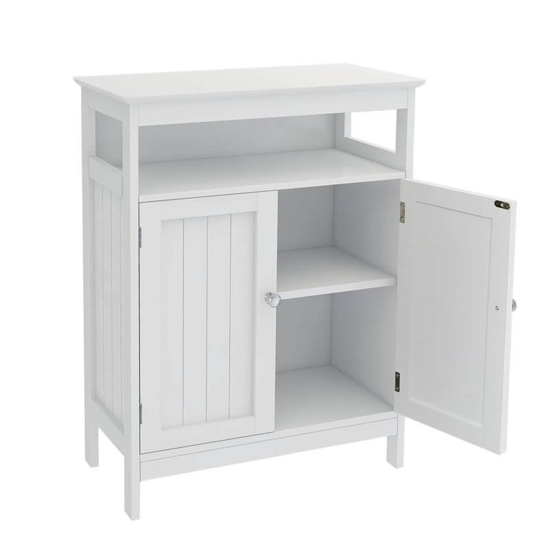 White Bathroom Floor Storage Cabinet With Double Shutter Doors, , Coated, Vast Storage, Easy Assembly Robust Plentiful To Assemble