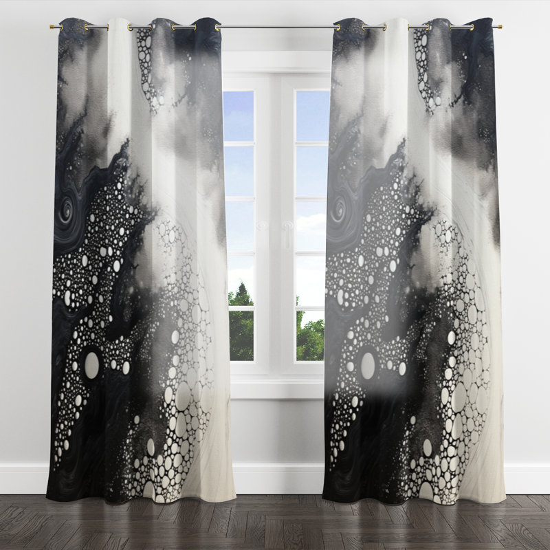Rideau noir et blanc à motif œillets Eithne, l 52 po x L 108 po, Œillets dorés