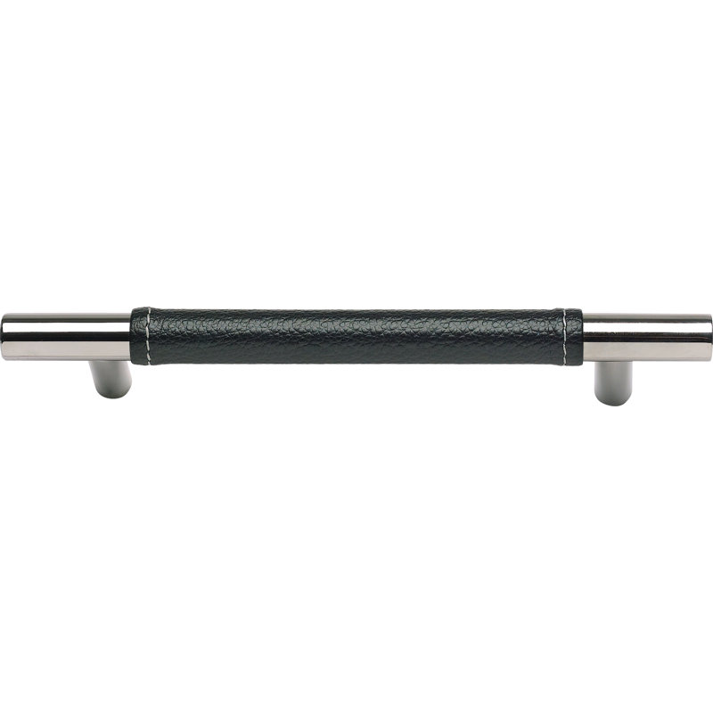 Zanzibar 6 5/16" Center to Center Bar pull, Black Leather/Polished Chrome, 6 5/16"