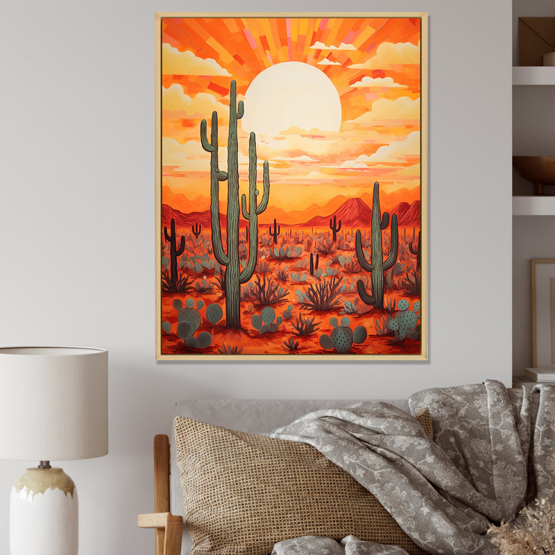 «Cactus Sunset Shadows I» sur toile, H 32 po x l 16 po x P 1 po, Cadre naturel flottant