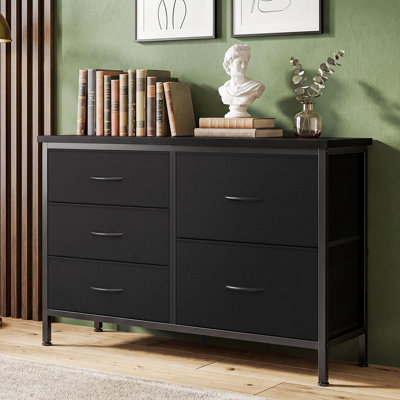 Fabric Drawer Dresser with Wood Top, 39.4’’ W Dresser with 5 Drawers, Storage Organizer, Chest of Drawers