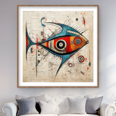 Abstrait poisson - reproduction encadrée mate beige pour la décoration intérieure