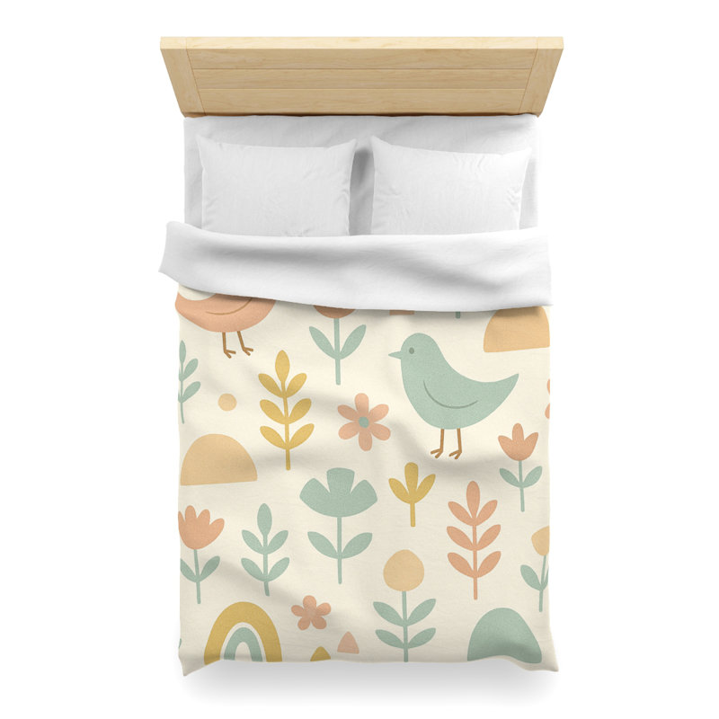 Microfiber Duvet Cover Boho Style, Design 25, Twin XL Duvet Cover, Yellow/Green/Beige/White