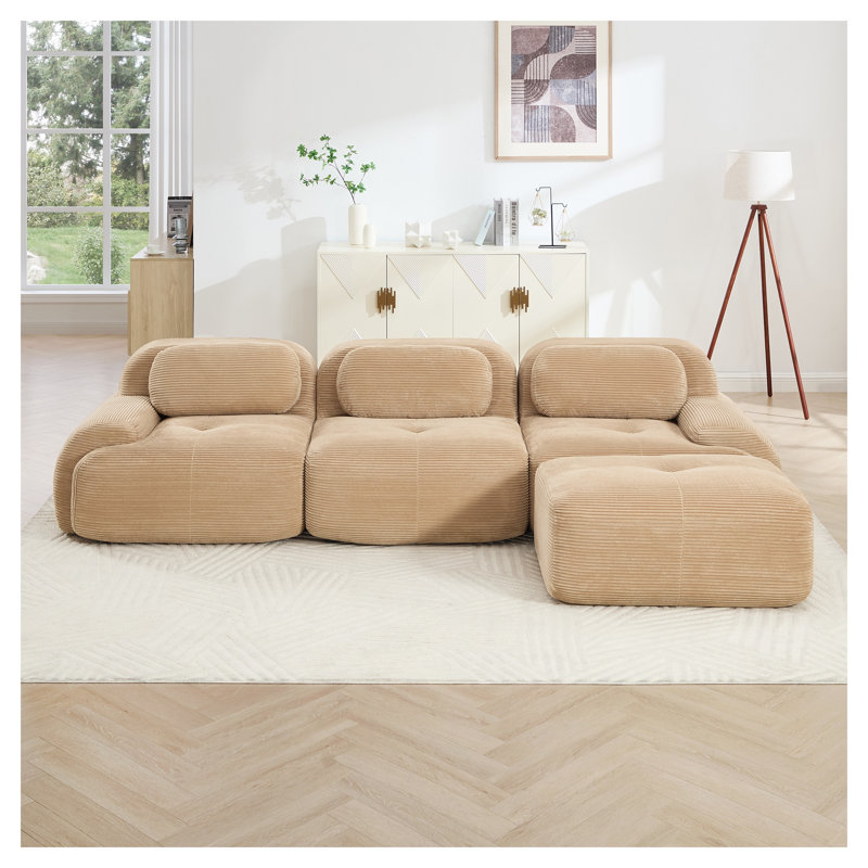 Canapé modulaire en L Camuroy, Velours côtelé brun clair, H 27,5 po x l 116,1 po x P 40,5 po