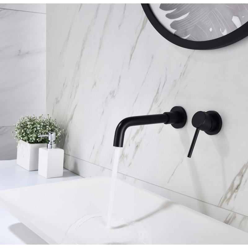 Robinet de lavabo de salle de bain mural à poignée simple avec bonde escamotable (sans trop-plein)