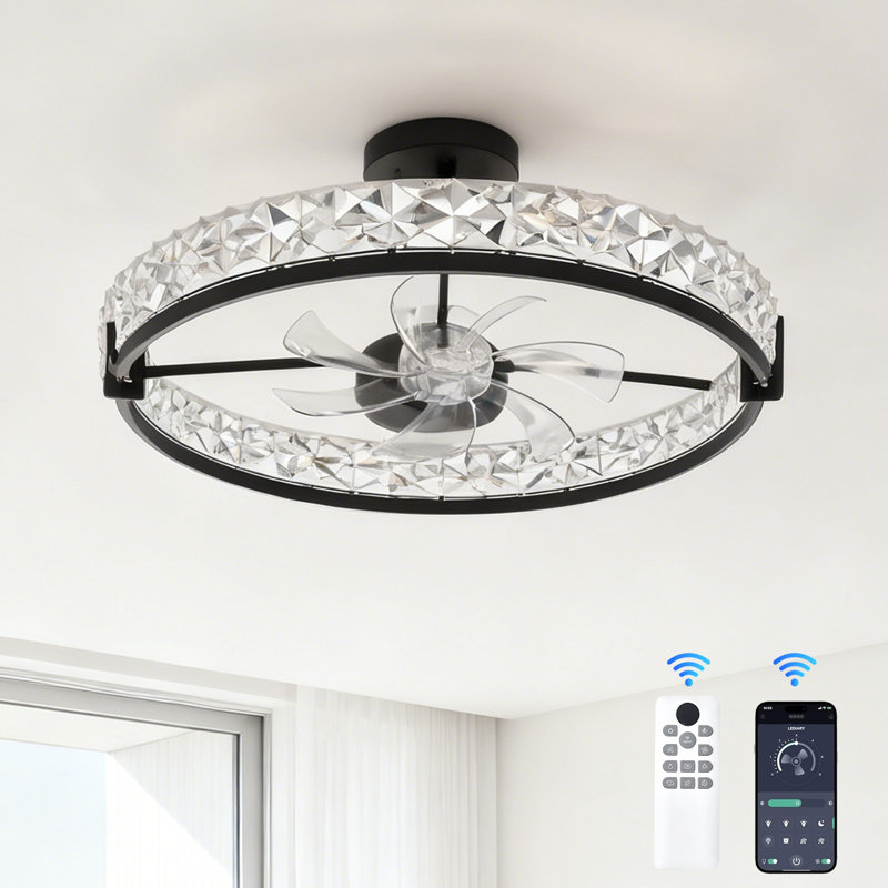 Ventilateur de plafond encastré moderne de 20 pouces avec lumière et télécommande - Ultra-mince, 6 vitesses, gradation continue et réglage de la température de couleur