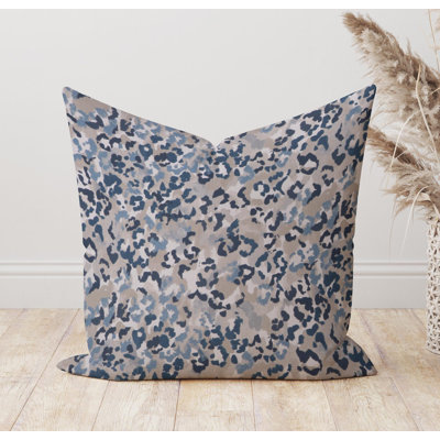 Housse de coussin léopard bleu marine et beige