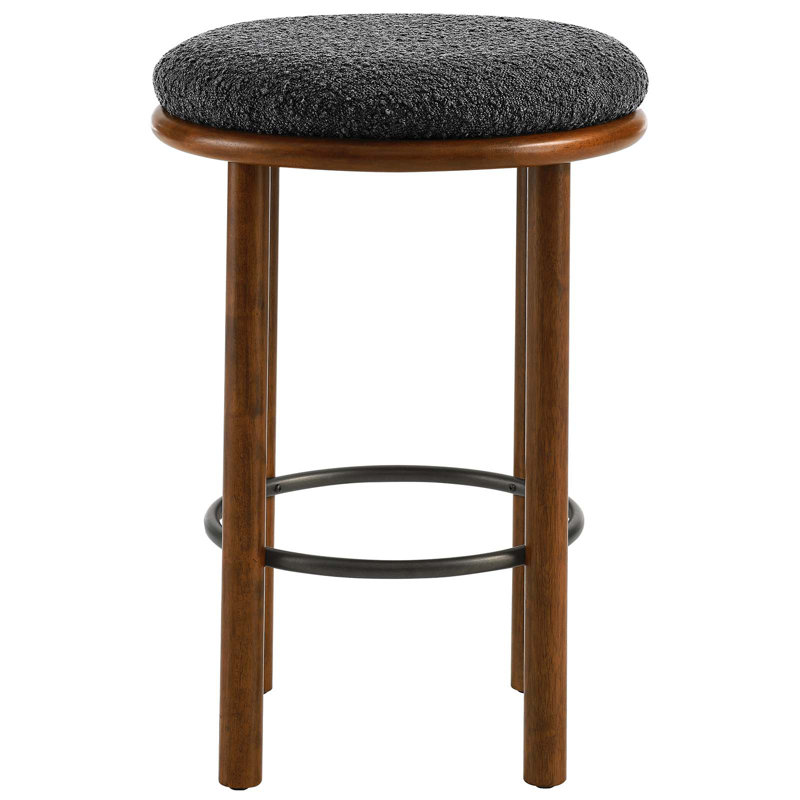 Walnut Charcoal Backless Wood and Metal Counter Stools, Set of 2