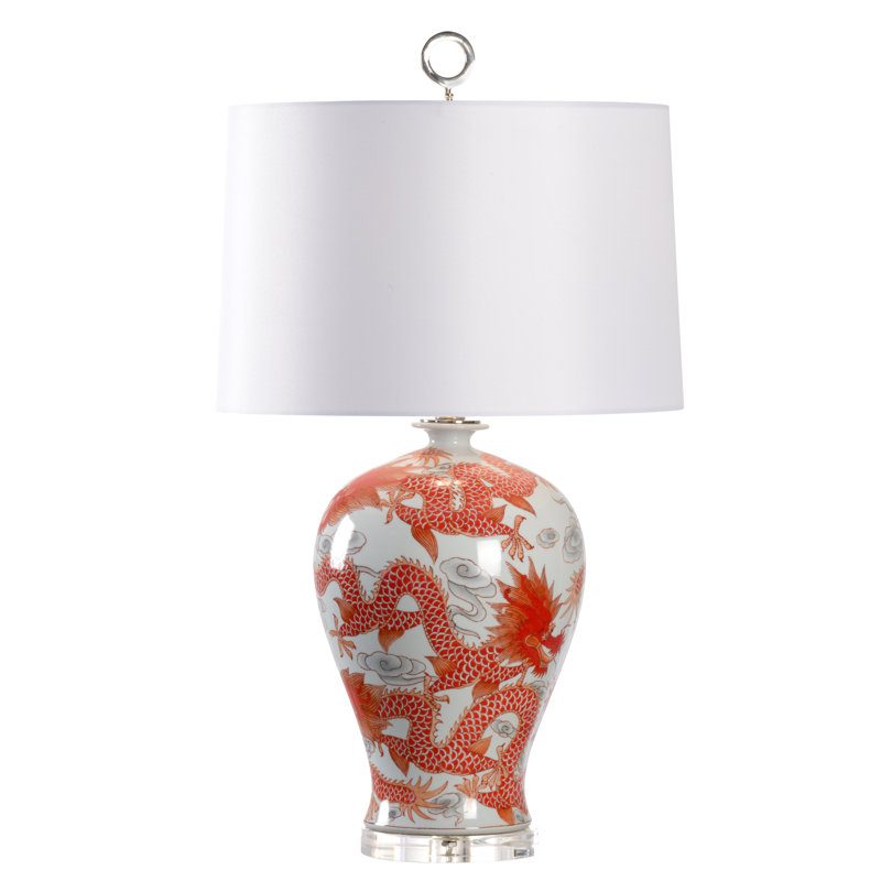 Prosperity 30.5" Table Lamp, Red/White Glaze