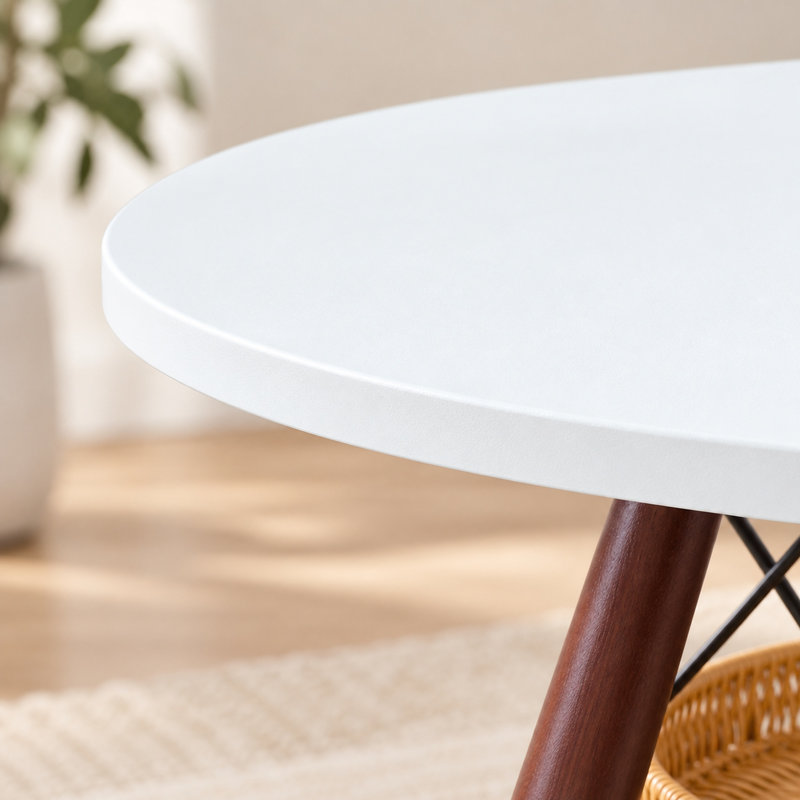Table de salle à manger ronde moderne en bois massif de 80 cm (31,5 po), couleur noyer, avec rangement, White / Walnut Legs