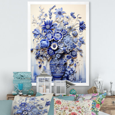 Blue and white Boho plant Pottery  II - Boho Pottery Canvas Print