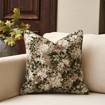 Neutral Floral Pillow Cover 20 x 20 Inches, Vintage Chenille Square Throw Pillow Cover Soft Decorative Farmhouse Accent Couch Pillow Cover for Living Room Bedroom, Green