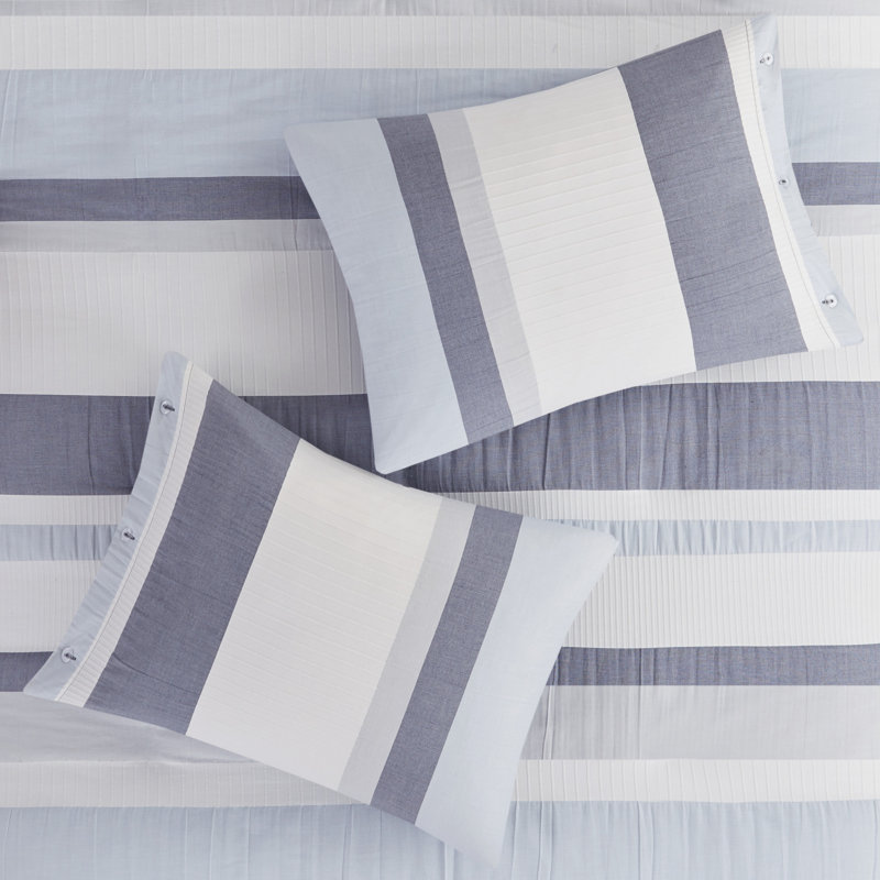 Full/Queen Blue Striped Jacquard Duvet Cover Set