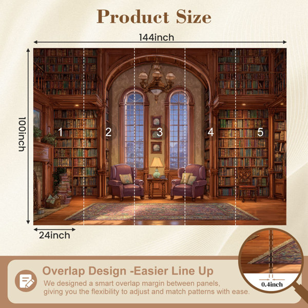 Red Barrel Studio Vintage Peel and Stick Wallpaper Symmetrical Library ...